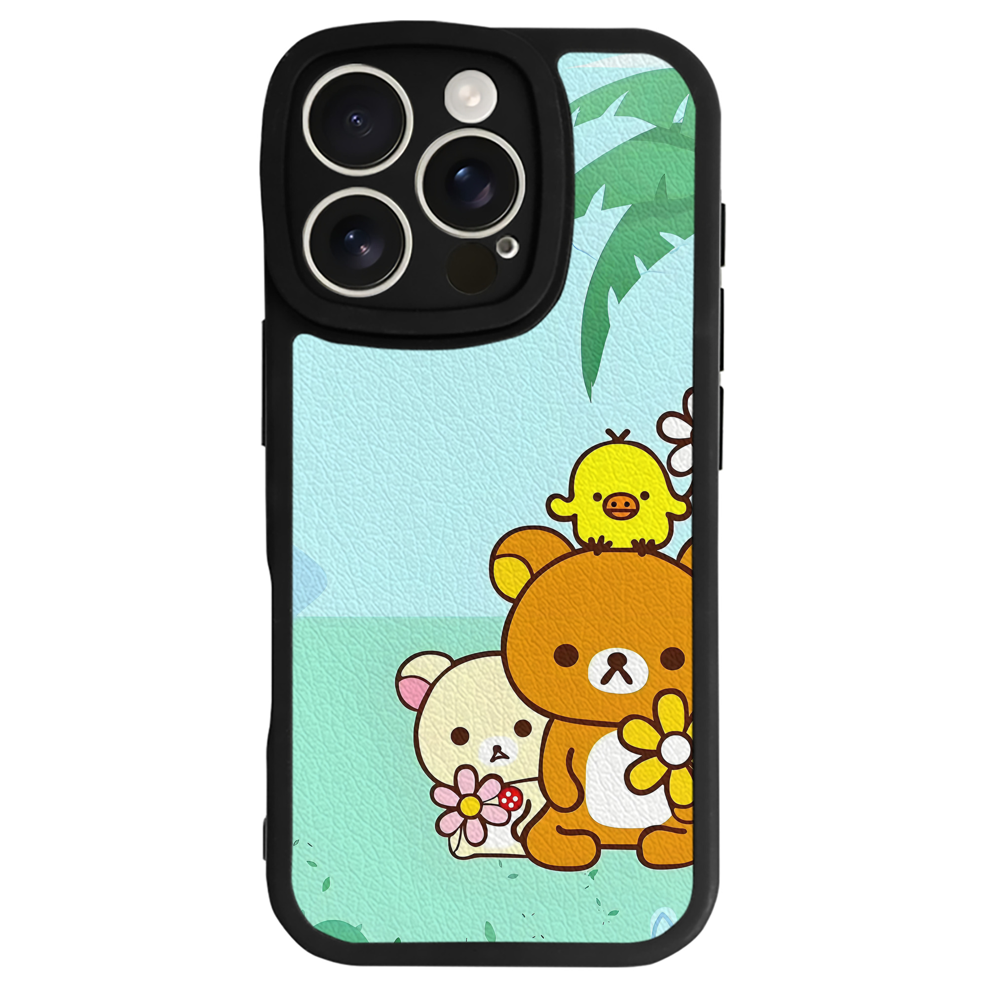 （画像用） リラックマ リラックマ キイロイトリ Rilakkuma Korilakkuma Kiiroitori 【iPhone 16シリーズ対応】シリコンスマホケース（レザー調） 材質：シリコン